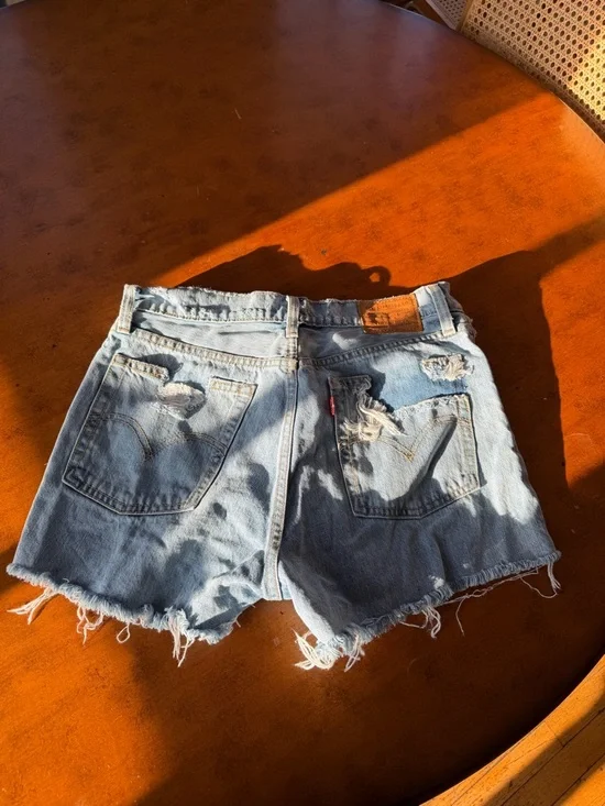Levi's Light Blue Distressed Denim Cutoff Shorts - Picture 2 of 3